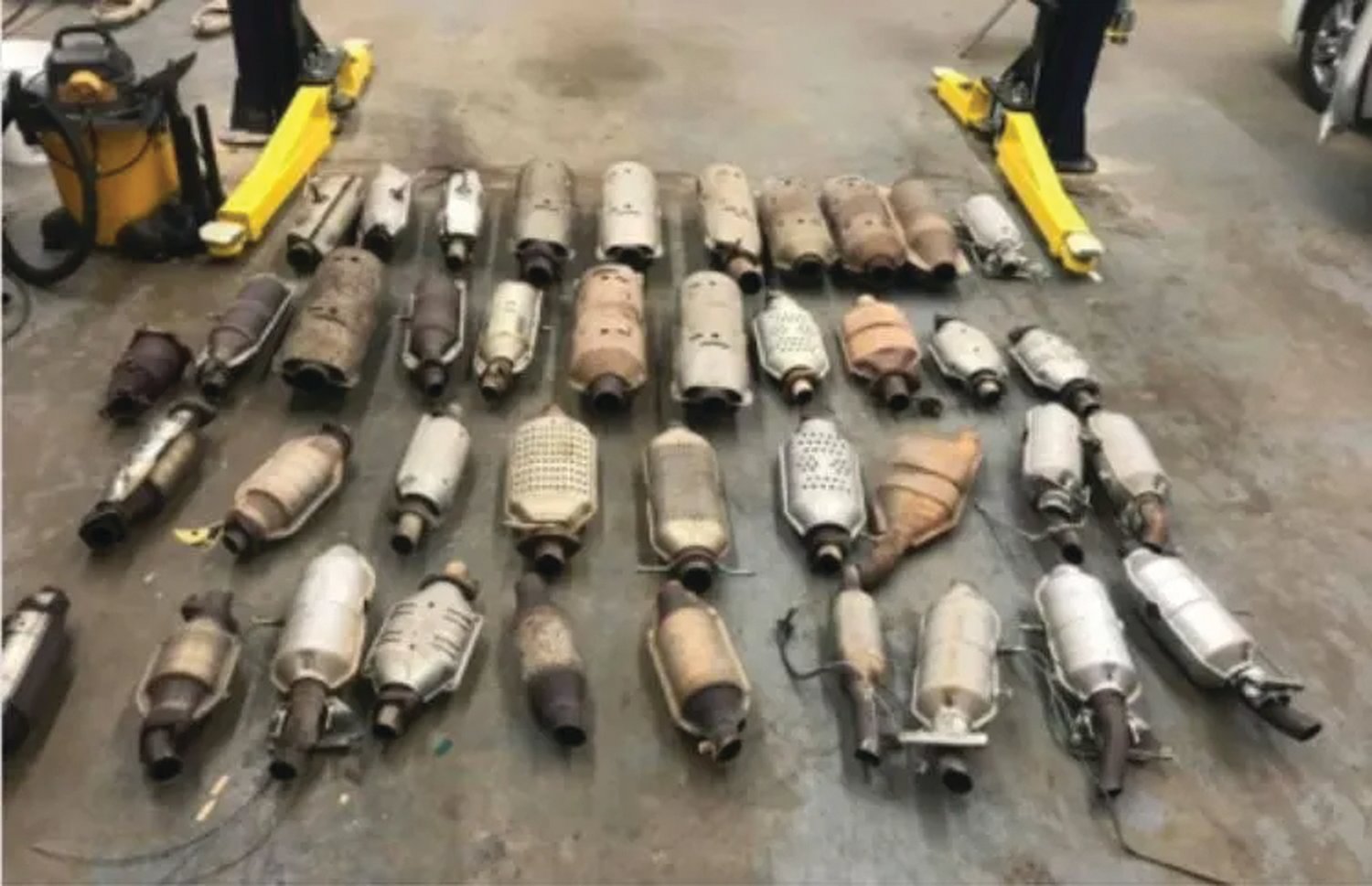 STOLEN PARTS: Catalytic converters seized by police are lined up after an arrest.